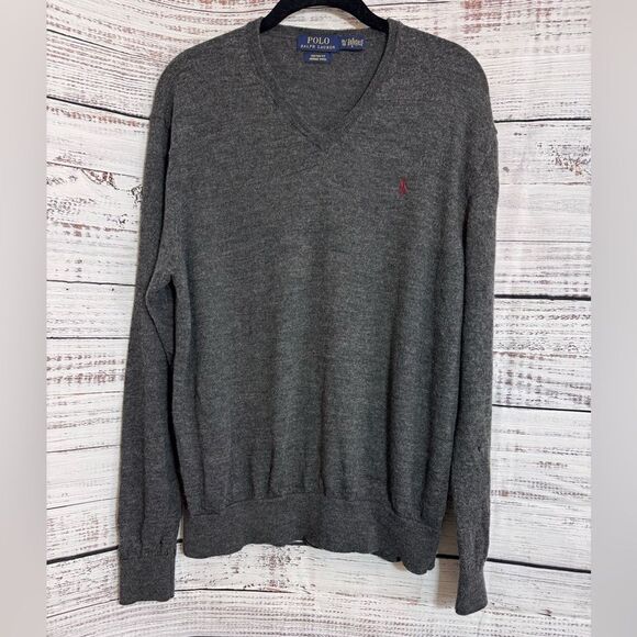 Polo Ralph Lauren Sweater Mens Size XL Gray Merino Italian Wool Knit Custom Fit - Picture 3 of 11